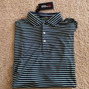 RLX Ralph Lauren Mens Golf Polo Green Blue Stripes